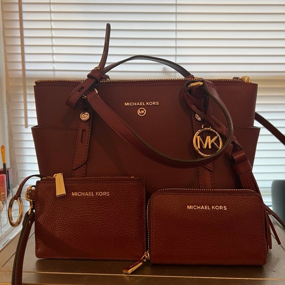 Michael Kors Brown Tote Bag with Gold Hardware and Structured Design